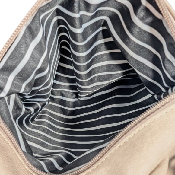 Miztique Beige Faux Leather Lined Zip Convertible Backpack Lots of Pockets - Picture 12 of 12